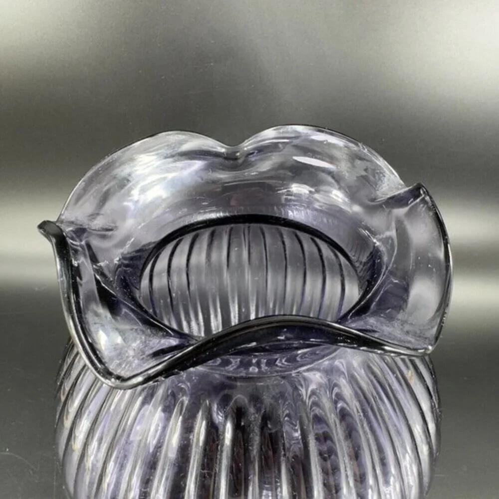 Hand Blown Art Glass‎ Purple Amethyst Vase Round Bottom Wavy Edge On Top Vintage